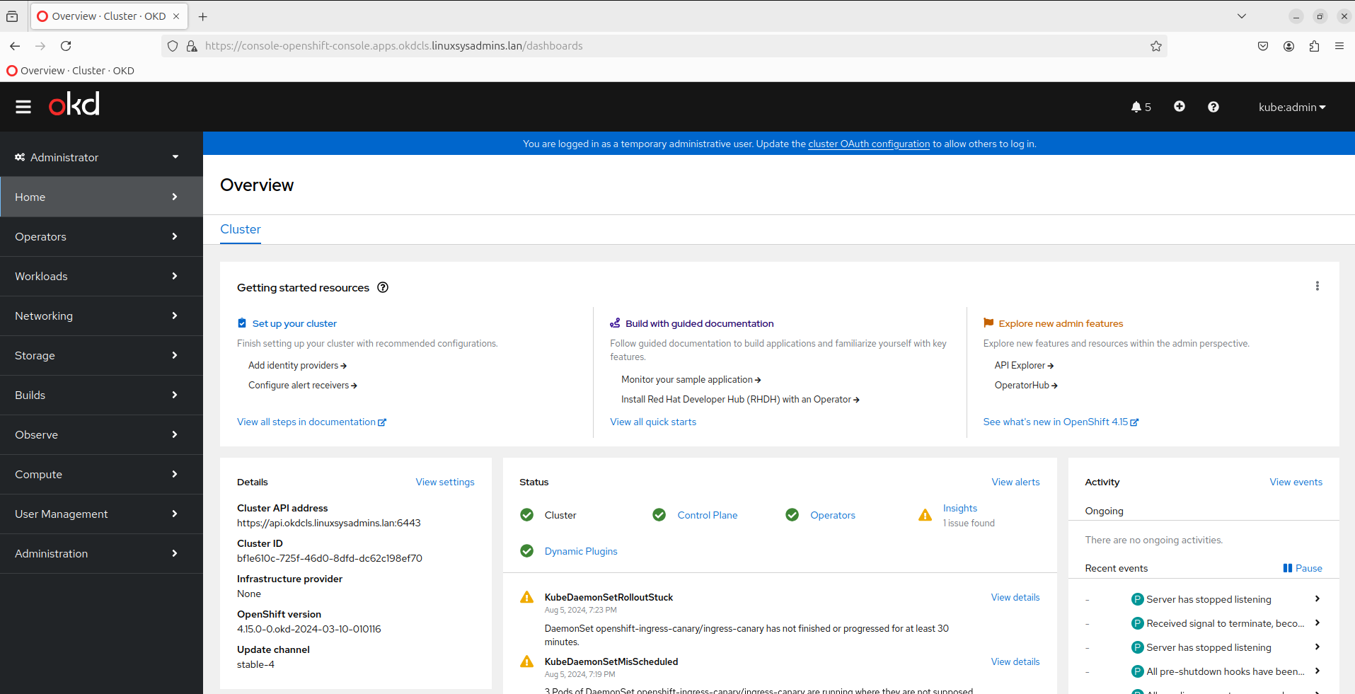 OKD Cluster dashboard